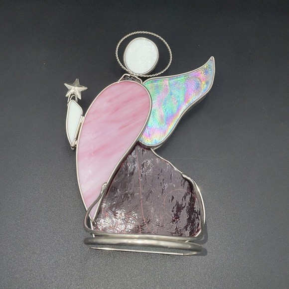Stained Glass Angel Candle Holder Star Sun Catcher Iridescent 7.5" - Picture 6 of 9
